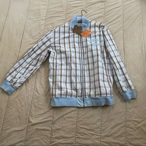 Timberland Light Blue & Plaid Reversible Zip Front Jacket